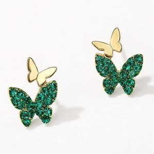 💥Green Double Butterfly Princess Cut CZ Earrings for Women, GPMB1542